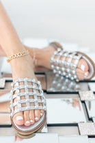 Silver Studded Caged Slider Sandals
