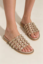 Rose Gold Studded Caged Flat Slider Sandals