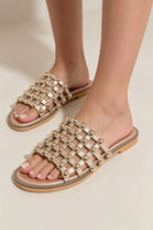 Rose Gold Studded Caged Flat Slider Sandals