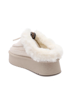 BEIGE FAUX FUR LINED WINTER WARM SLIP ON BOOTS SLIPPERS