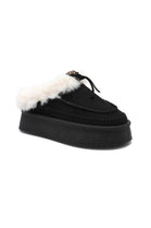 BLACK FAUX FUR LINED WINTER WARM SLIP ON BOOTS SLIPPERS