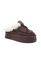 BROWN FAUX FUR LINED WINTER WARM SLIP ON BOOTS SLIPPERS