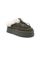 GREEN FAUX FUR LINED WINTER WARM SLIP ON BOOTS SLIPPERS