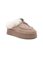 KHAKI FAUX FUR LINED WINTER WARM SLIP ON BOOTS SLIPPERS