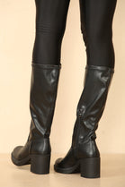 Black Block Heel Calf High Stretch PU Boot