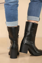 BLACK MID CALF ANKLE BOOT