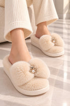 Cosy Beige Slippers with Crystal Charms | Wholesale