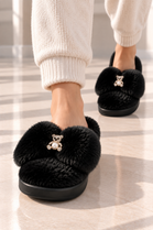 Cosy Black Slippers with Crystal Charms | Wholesale