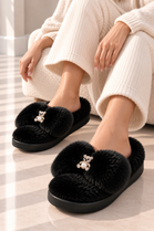 Cosy Black Slippers with Crystal Charms | Wholesale