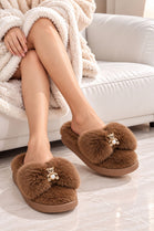 Cosy Brown Slippers with Crystal Charms | Wholesale