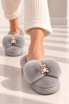 Cosy Grey Slippers with Crystal Charms | Wholesale