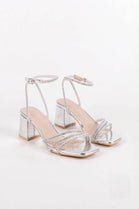 Women’s Silver Metallic Sparkling Rhinestone Strappy Block Heel Sandals | Bridal & Evening Collection
