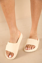 BONE WHITE WAVE DETAIL SLIP ON FLAT POOL SLIDES SANDAL