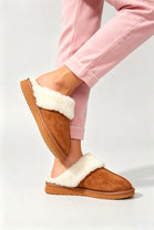 Chestnut Suede Faux Fur Lined Slip-on Flat Slippers