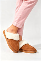 Chestnut Suede Faux Fur Lined Slip-on Flat Slippers