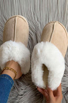 WOMENS WARM CREAM SUEDE SNUG FAUX FUR SLIPPERS