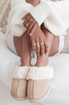Cream Faux Fur Lined Slip-on Slippers