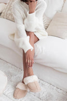 Cream Faux Fur Lined Slip-on Slippers