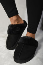 Black Faux Fur Lined Slip-on Slippers