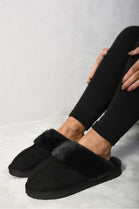 Black Faux Fur Lined Slip-on Slippers