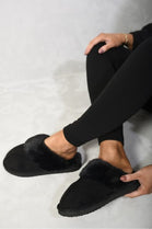 Black Faux Fur Lined Slip-on Slippers