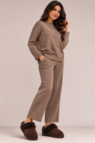 Brown Suede Faux Fur Lined Slip-on Flat Slippers