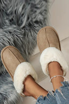 WOMENS WARM CAMEL SUEDE SNUG FAUX FUR SLIPPERS