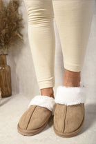 Camel Faux Fur Lined Slip-on Slippers