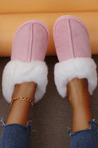 WOMENS WARM PINK SUEDE SNUG FAUX FUR SLIPPERS