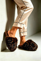 Brown Leopard Faux Fur Fluffy Slippers - 12 Pairs
