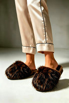 Brown Leopard Faux Fur Fluffy Slippers - 12 Pairs