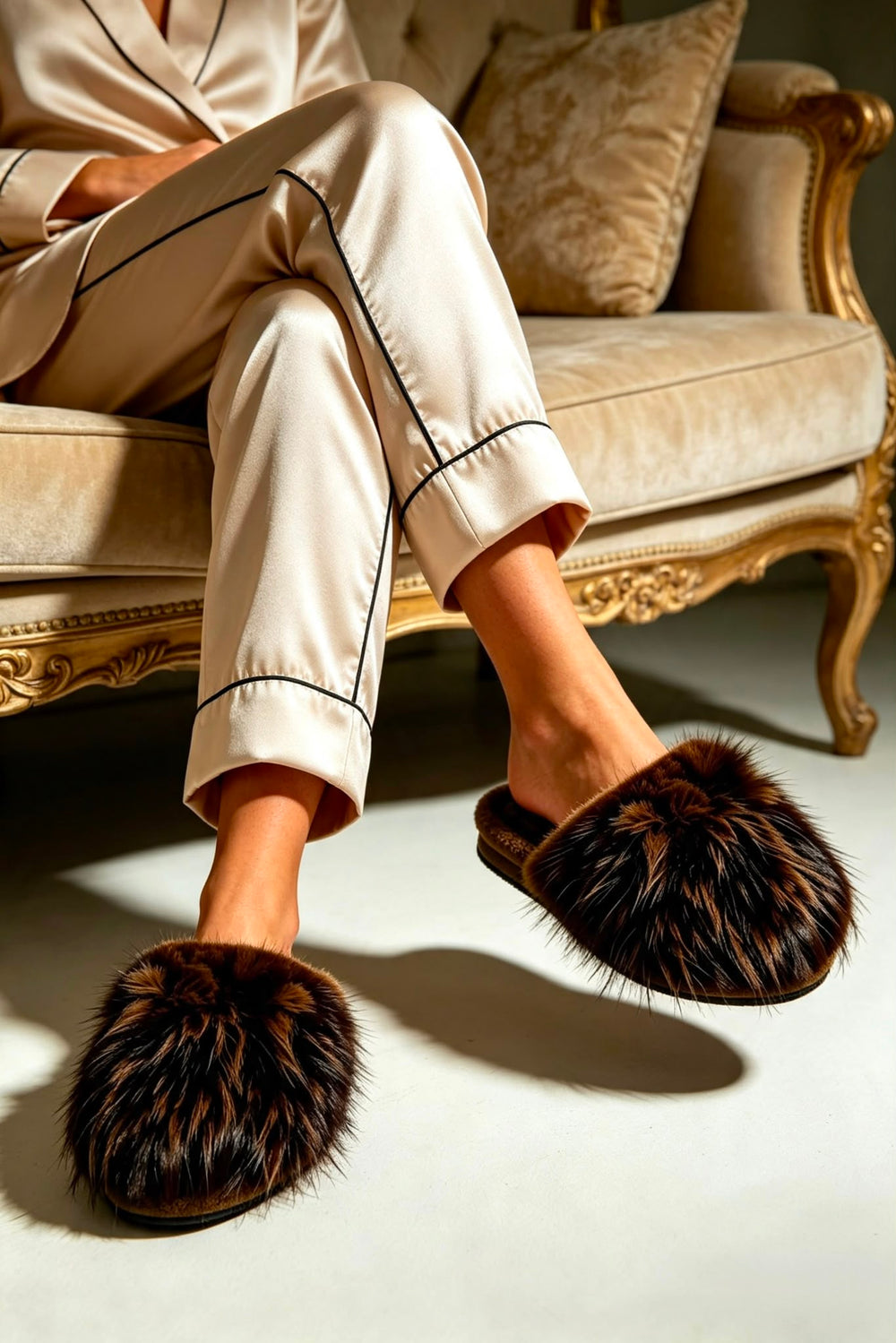 Brown Leopard Faux Fur Fluffy Slippers - 12 Pairs