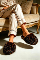 Brown Leopard Faux Fur Fluffy Slippers - 12 Pairs