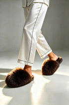 Brown Faux Fur Fluffy Slippers - 12 Pairs