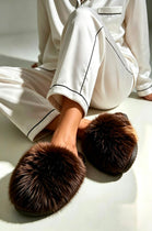 Brown Faux Fur Fluffy Slippers - 12 Pairs