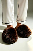 Brown Faux Fur Fluffy Slippers - 12 Pairs
