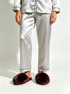 Burgundy Faux Fur Fluffy Slippers - 12 Pairs