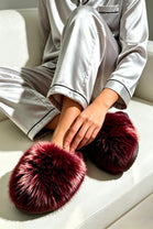 Burgundy Faux Fur Fluffy Slippers - 12 Pairs