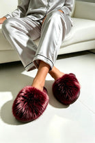 Burgundy Faux Fur Fluffy Slippers - 12 Pairs