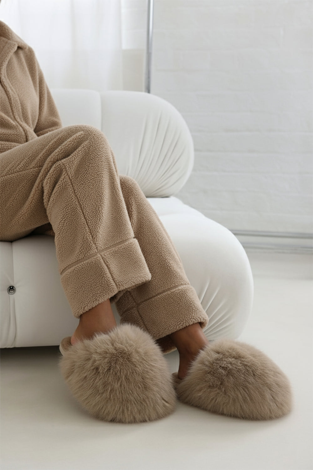 KHAKI EXTREME OVERSIZED FAUX FUR FLUFFY SLIPPERS (12 PAIRS)