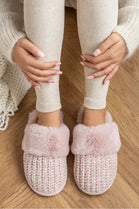 WOMENS KNITTED LIGHT PINK SNUG FAUX FUR SLIPPERS