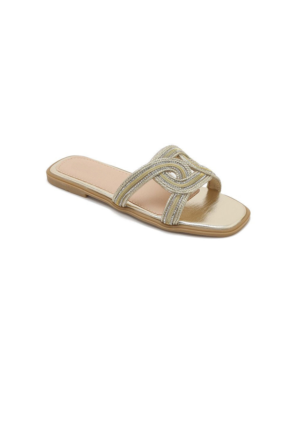 Women's Gold Braided Flat Slide Summer Sandals | Wholesale