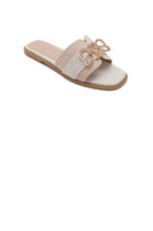 BEIGE SLIP ON DIAMNATE TRIM FLAT SLIDERS SUMMER SANDALS