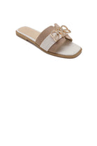 KHAKI SLIP ON DIAMNATE TRIM FLAT SLIDERS SUMMER SANDALS