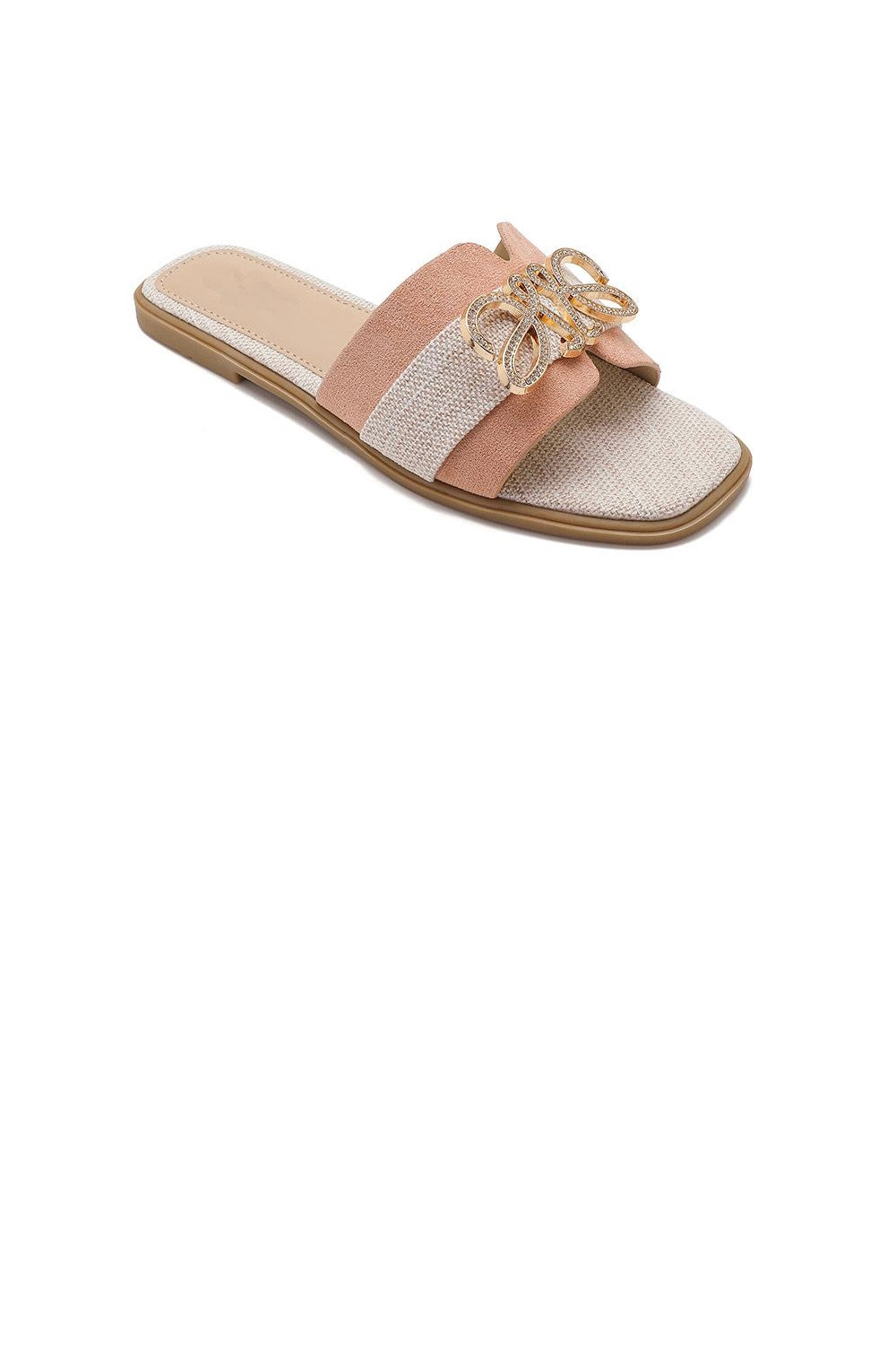 PINK SLIP ON DIAMNATE TRIM FLAT SLIDERS SUMMER SANDALS