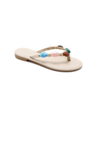 Women's Beige Pu Gemstone Strap Flat Sandals Thong Slides