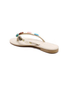 Women's Beige Pu Gemstone Strap Flat Sandals Thong Slides