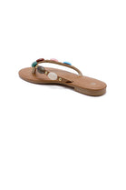Women's Camel Pu Gemstone Strap Flat Sandals Thong Slides
