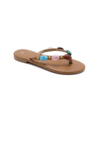 Women's Camel Pu Gemstone Strap Flat Sandals Thong Slides