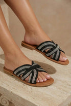 Rhinestone Multi Strap Sandals - Premium Summer Flats In Black
